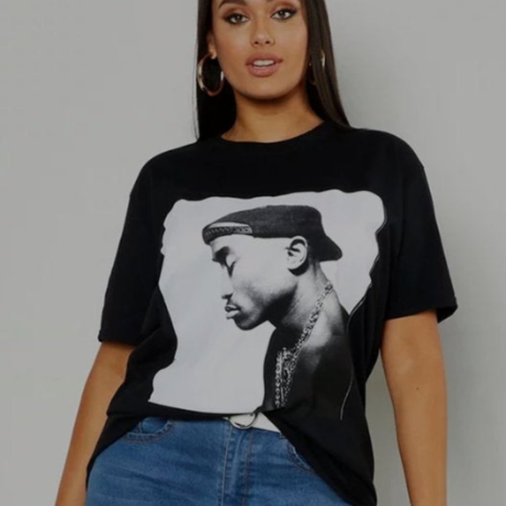 Hip Hop Tupac Graphic Tee – Black Oversized Size S